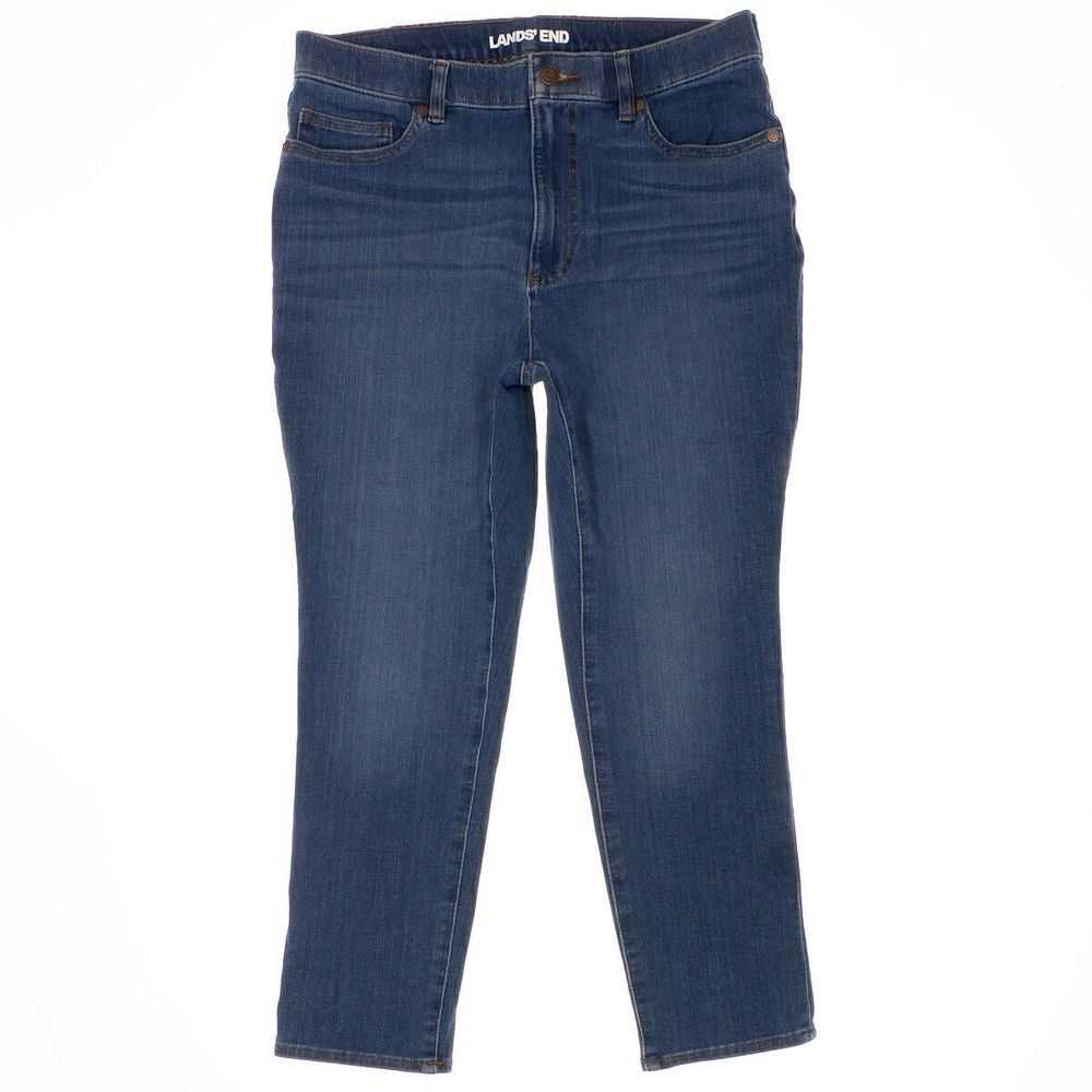 Lands End Capri Jeans Size 12 Womens High Rise Blue Stretch Measures 31 x 23.5